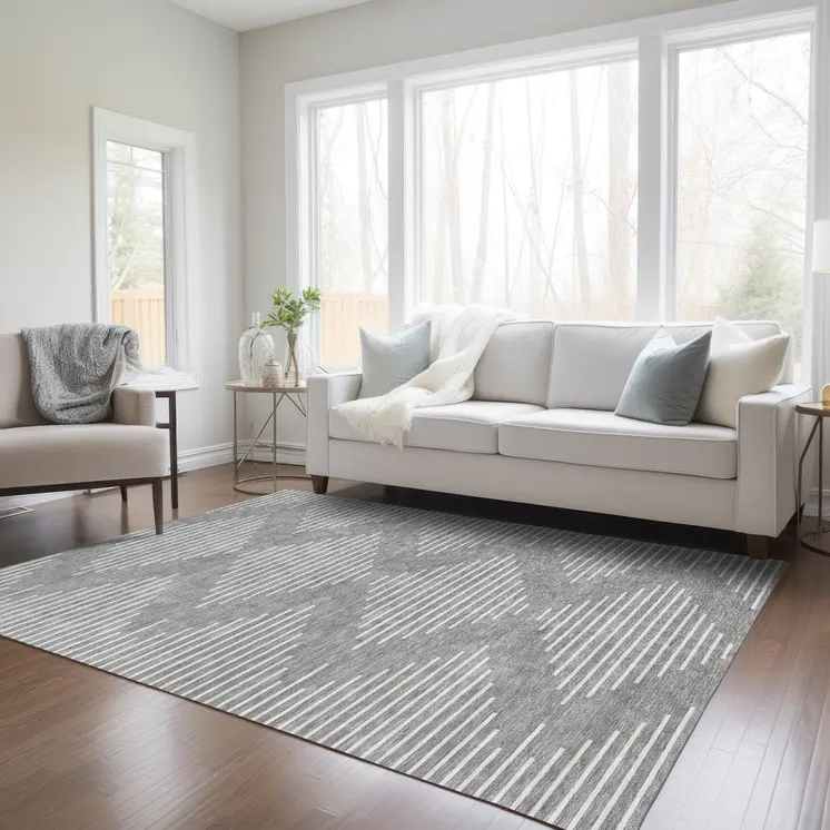 8' X 10' Gray And Ivory Geometric Washable Indoor Outdoor Area Rug