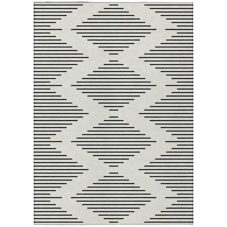 3' X 5' Ivory And Black Geometric Washable Indoor Outdoor Area Rug