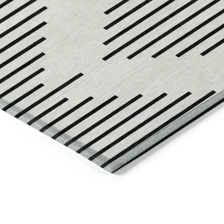 3' X 5' Ivory And Black Geometric Washable Indoor Outdoor Area Rug