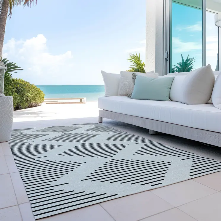 3' X 5' Ivory And Black Geometric Washable Indoor Outdoor Area Rug