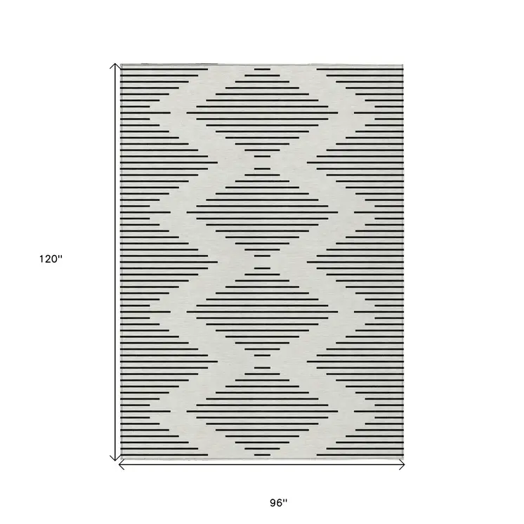 8' X 10' Ivory And Black Geometric Washable Indoor Outdoor Area Rug