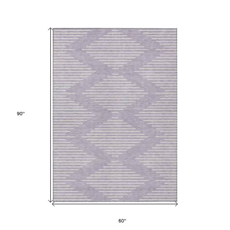 5' X 8' Lavender And Ivory Geometric Washable Indoor Outdoor Area Rug