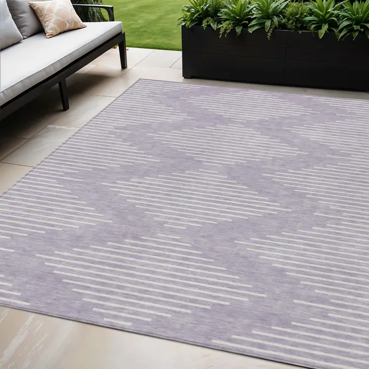 5' X 8' Lavender And Ivory Geometric Washable Indoor Outdoor Area Rug