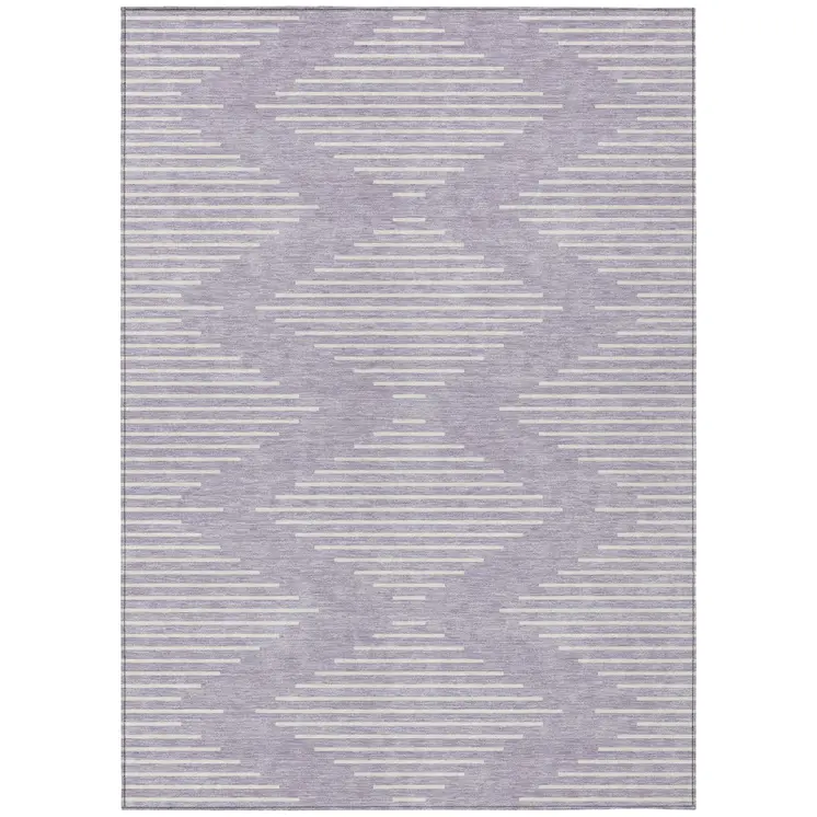 5' X 8' Lavender And Ivory Geometric Washable Indoor Outdoor Area Rug
