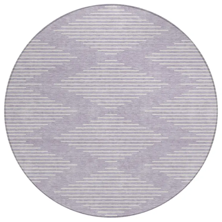 8' Lavender And Ivory Round Geometric Washable Indoor Outdoor Area Rug