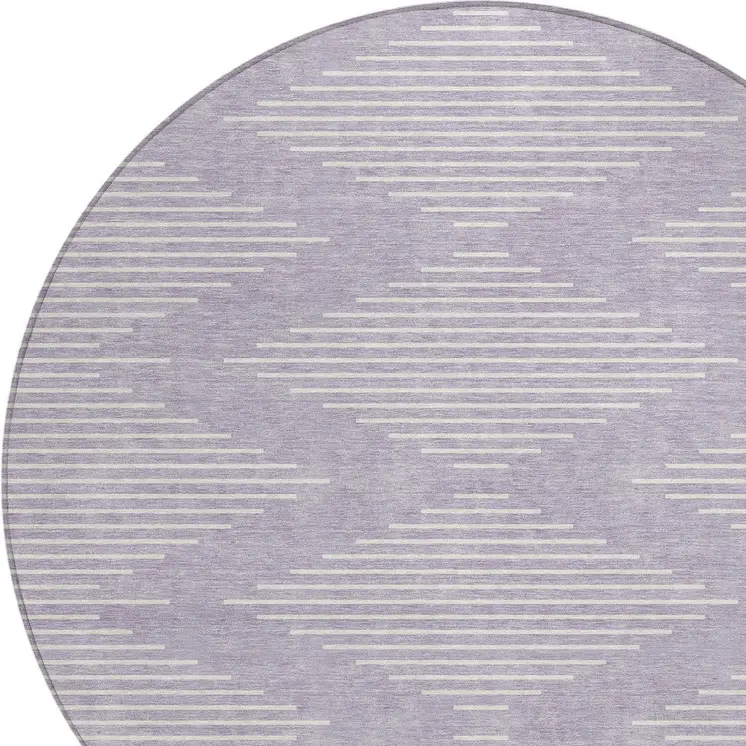 8' Lavender And Ivory Round Geometric Washable Indoor Outdoor Area Rug