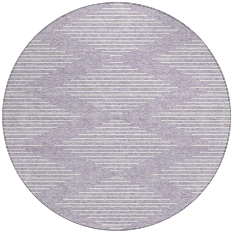8' Lavender And Ivory Round Geometric Washable Indoor Outdoor Area Rug