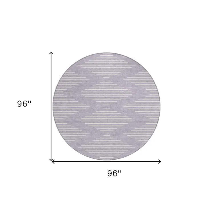 8' Lavender And Ivory Round Geometric Washable Indoor Outdoor Area Rug
