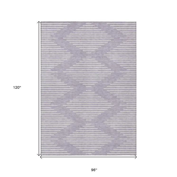 8' X 10' Lavender And Ivory Geometric Washable Indoor Outdoor Area Rug