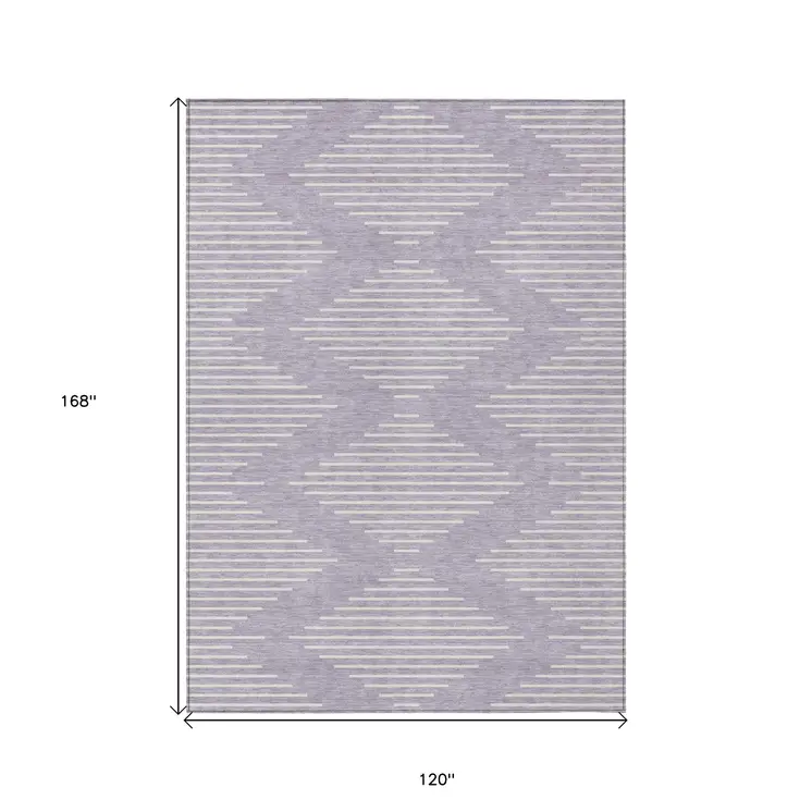 10' X 14' Lavender And Ivory Geometric Washable Indoor Outdoor Area Rug