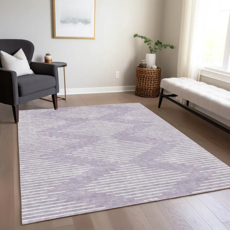 10' X 14' Lavender And Ivory Geometric Washable Indoor Outdoor Area Rug