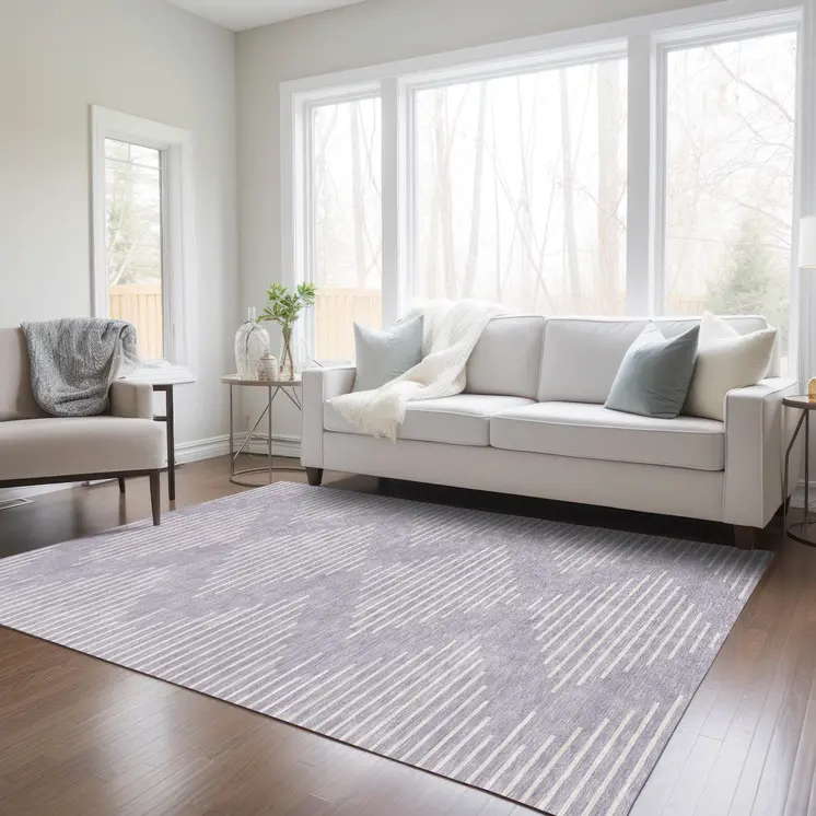 10' X 14' Lavender And Ivory Geometric Washable Indoor Outdoor Area Rug