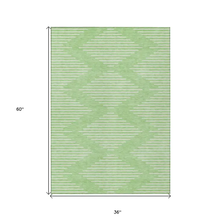 3' X 5' Mint Green And Ivory Geometric Washable Indoor Outdoor Area Rug