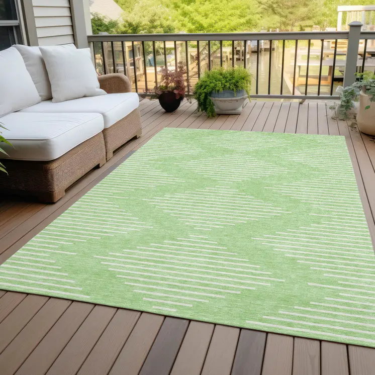 3' X 5' Mint Green And Ivory Geometric Washable Indoor Outdoor Area Rug