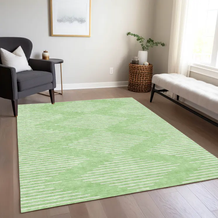 3' X 5' Mint Green And Ivory Geometric Washable Indoor Outdoor Area Rug