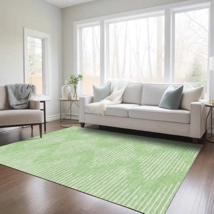 3' X 5' Mint Green And Ivory Geometric Washable Indoor Outdoor Area Rug