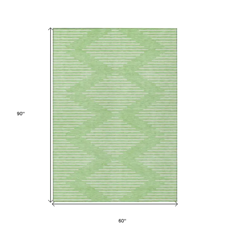 5' X 8' Mint Green And Ivory Geometric Washable Indoor Outdoor Area Rug