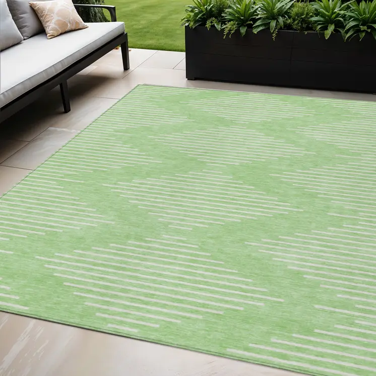 5' X 8' Mint Green And Ivory Geometric Washable Indoor Outdoor Area Rug