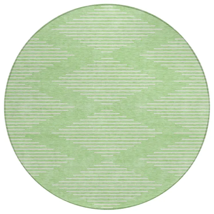8' Mint Green And Ivory Round Geometric Washable Indoor Outdoor Area Rug