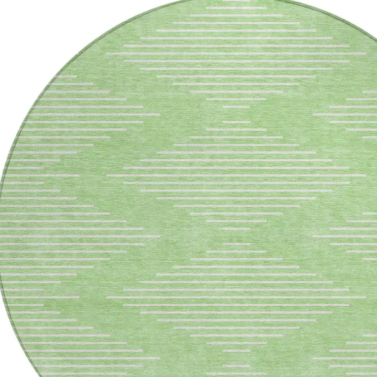 8' Mint Green And Ivory Round Geometric Washable Indoor Outdoor Area Rug