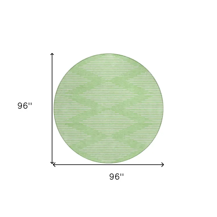 8' Mint Green And Ivory Round Geometric Washable Indoor Outdoor Area Rug