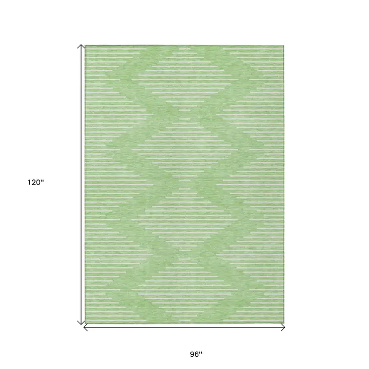 8' X 10' Mint Green And Ivory Geometric Washable Indoor Outdoor Area Rug