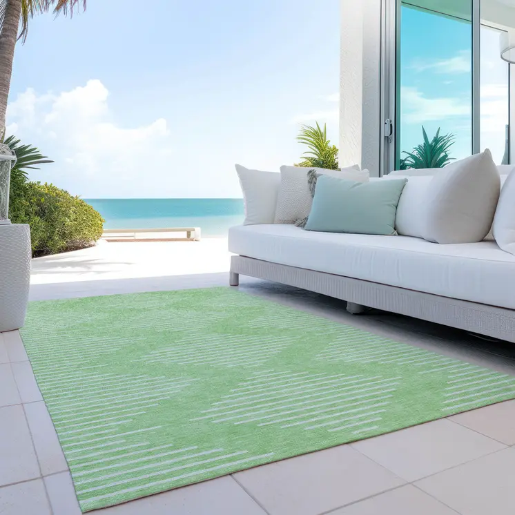 8' X 10' Mint Green And Ivory Geometric Washable Indoor Outdoor Area Rug