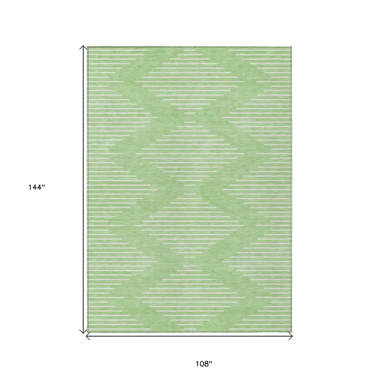 9' X 12' Mint Green And Ivory Geometric Washable Indoor Outdoor Area Rug
