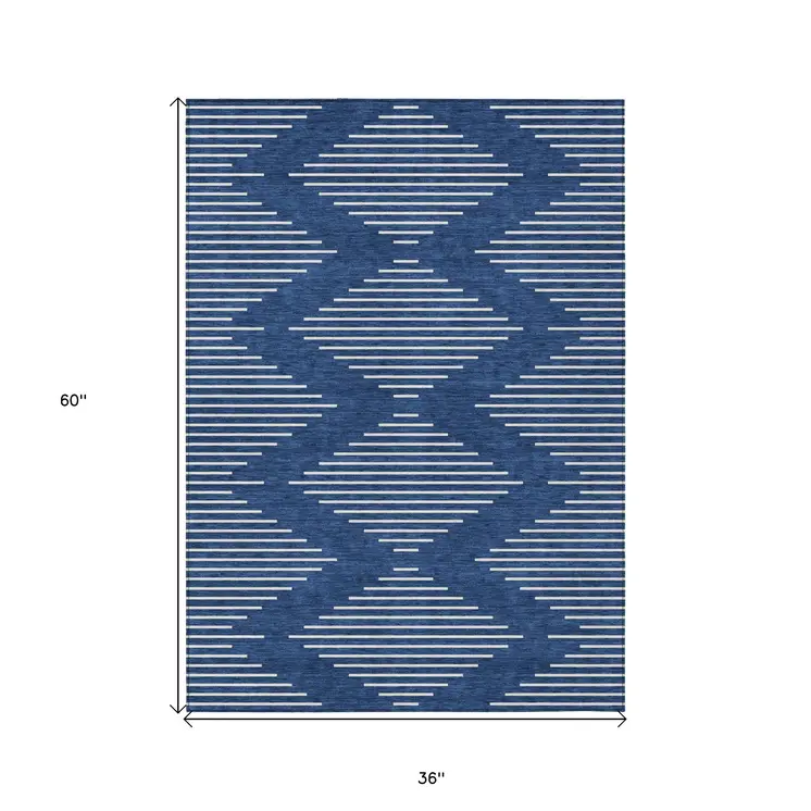 3' X 5' Navy Blue And Ivory Geometric Washable Indoor Outdoor Area Rug