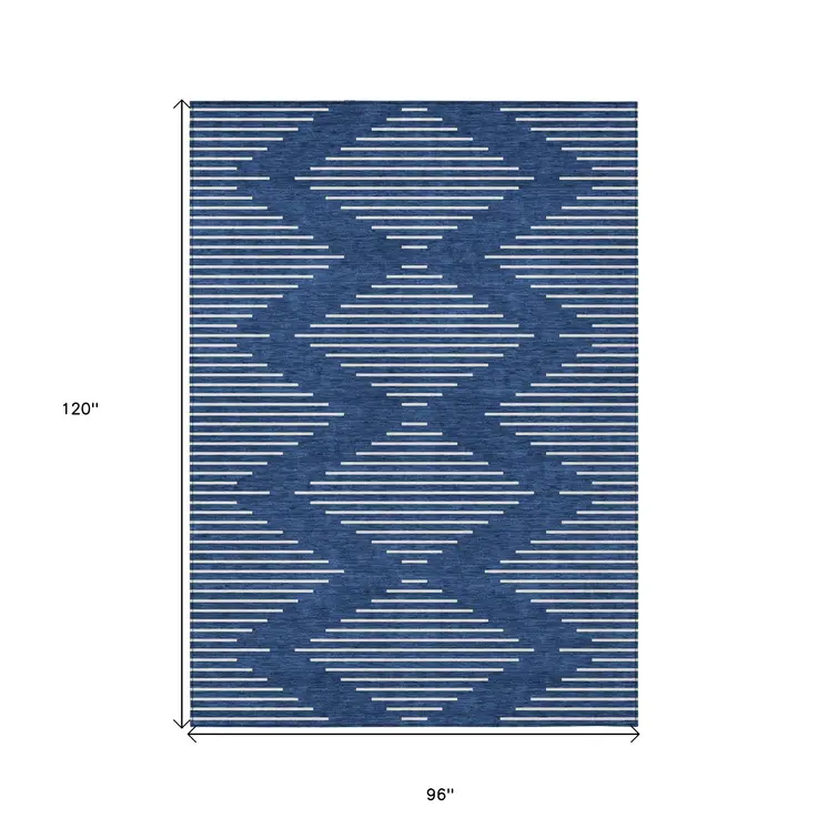 8' X 10' Navy Blue And Ivory Geometric Washable Indoor Outdoor Area Rug