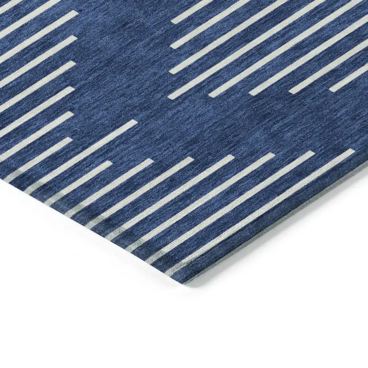 8' X 10' Navy Blue And Ivory Geometric Washable Indoor Outdoor Area Rug
