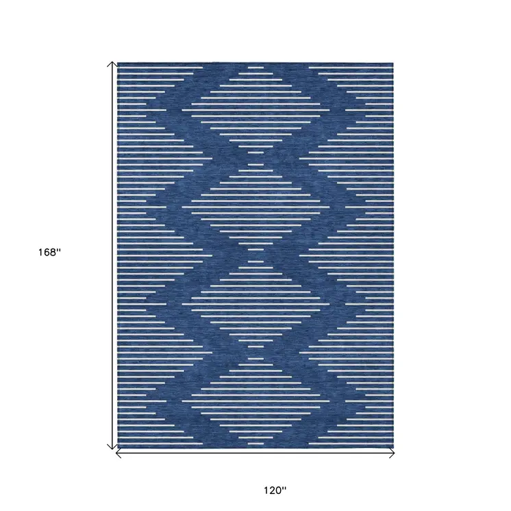 10' X 14' Navy Blue And Ivory Geometric Washable Indoor Outdoor Area Rug