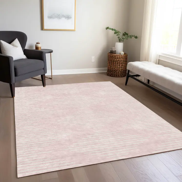 3' X 5' Pink And Gray Geometric Washable Indoor Outdoor Area Rug