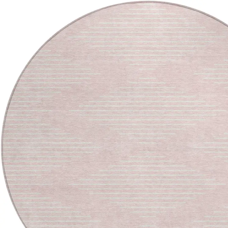 8' Pink And Gray Round Geometric Washable Indoor Outdoor Area Rug