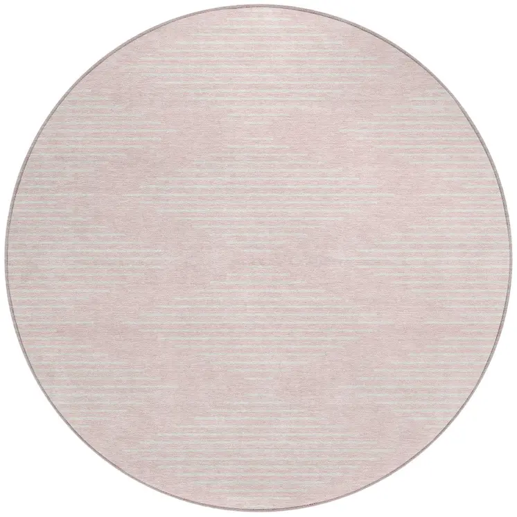 8' Pink And Gray Round Geometric Washable Indoor Outdoor Area Rug