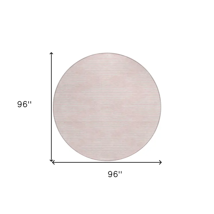 8' Pink And Gray Round Geometric Washable Indoor Outdoor Area Rug