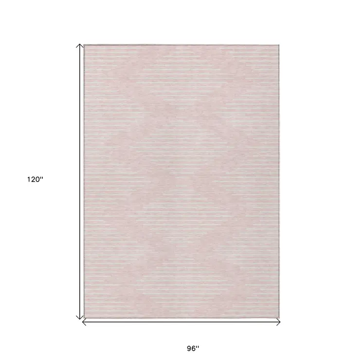 8' X 10' Pink And Gray Geometric Washable Indoor Outdoor Area Rug