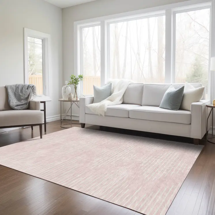 8' X 10' Pink And Gray Geometric Washable Indoor Outdoor Area Rug