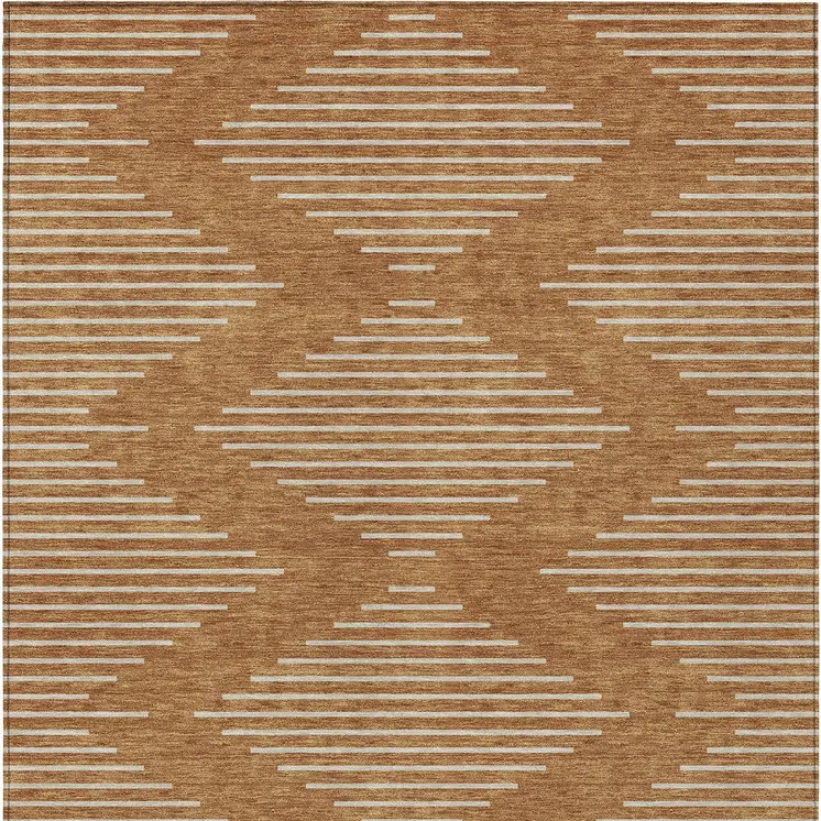 3' X 5' Copper And Beige Geometric Washable Indoor Outdoor Area Rug