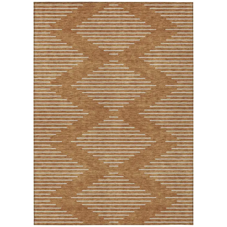 3' X 5' Copper And Beige Geometric Washable Indoor Outdoor Area Rug