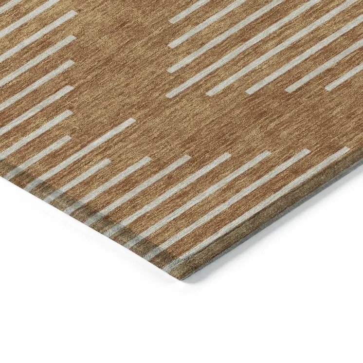 3' X 5' Copper And Beige Geometric Washable Indoor Outdoor Area Rug