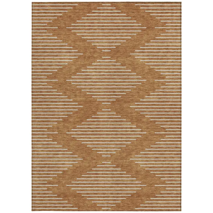 5' X 8' Copper And Beige Geometric Washable Indoor Outdoor Area Rug