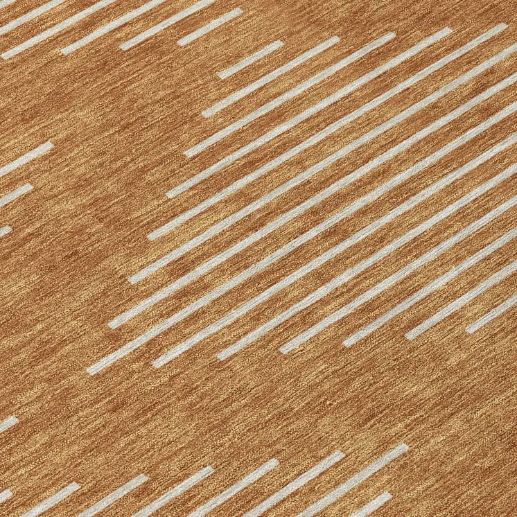 8' Copper And Beige Round Geometric Washable Indoor Outdoor Area Rug