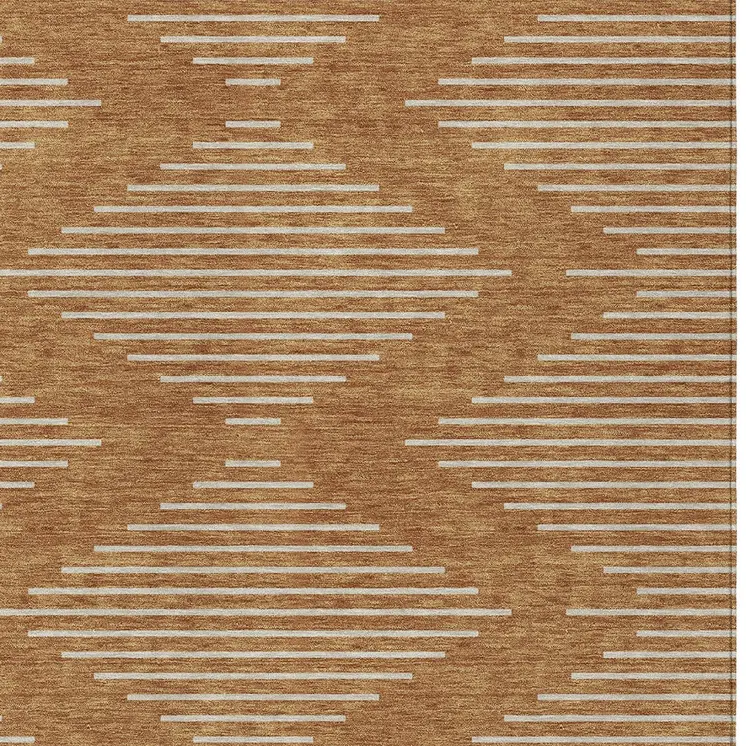 8' X 10' Copper And Beige Geometric Washable Indoor Outdoor Area Rug