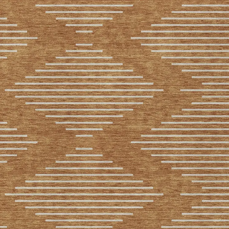 9' X 12' Copper And Beige Geometric Washable Indoor Outdoor Area Rug