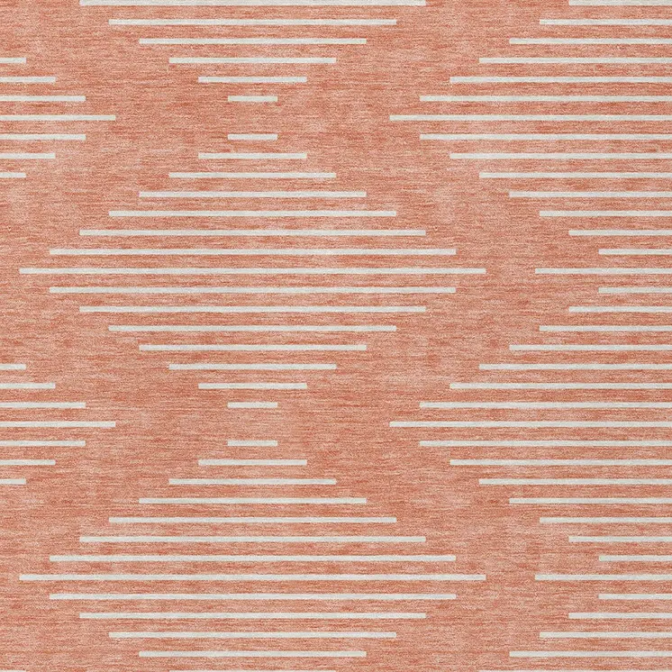 3' X 5' Salmon And Ivory Geometric Washable Indoor Outdoor Area Rug