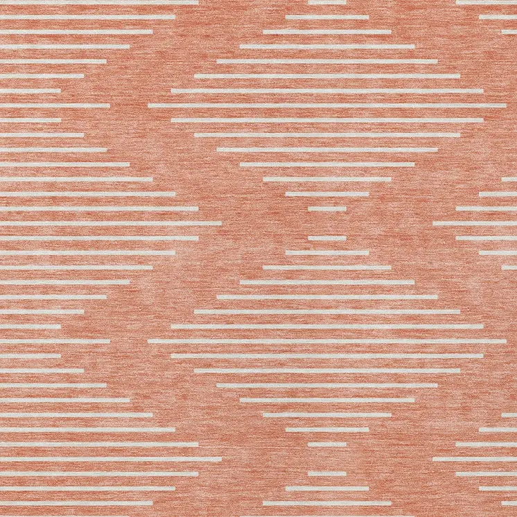 5' X 8' Salmon And Ivory Geometric Washable Indoor Outdoor Area Rug
