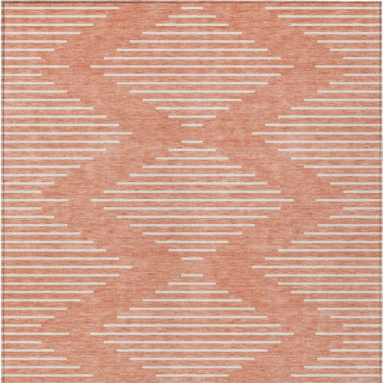 9' X 12' Salmon And Ivory Geometric Washable Indoor Outdoor Area Rug