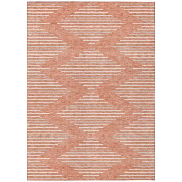 9' X 12' Salmon And Ivory Geometric Washable Indoor Outdoor Area Rug