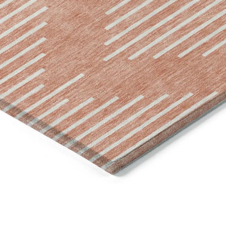 9' X 12' Salmon And Ivory Geometric Washable Indoor Outdoor Area Rug